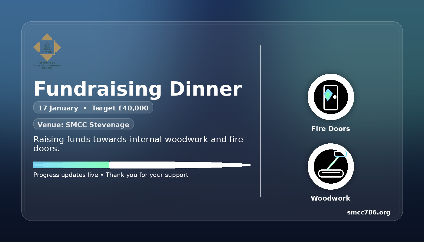 SMCC Fundraising Dinner  17 January  Venue: SMCC Stevenage  Target L40,000 for internal woodwork and fire doors